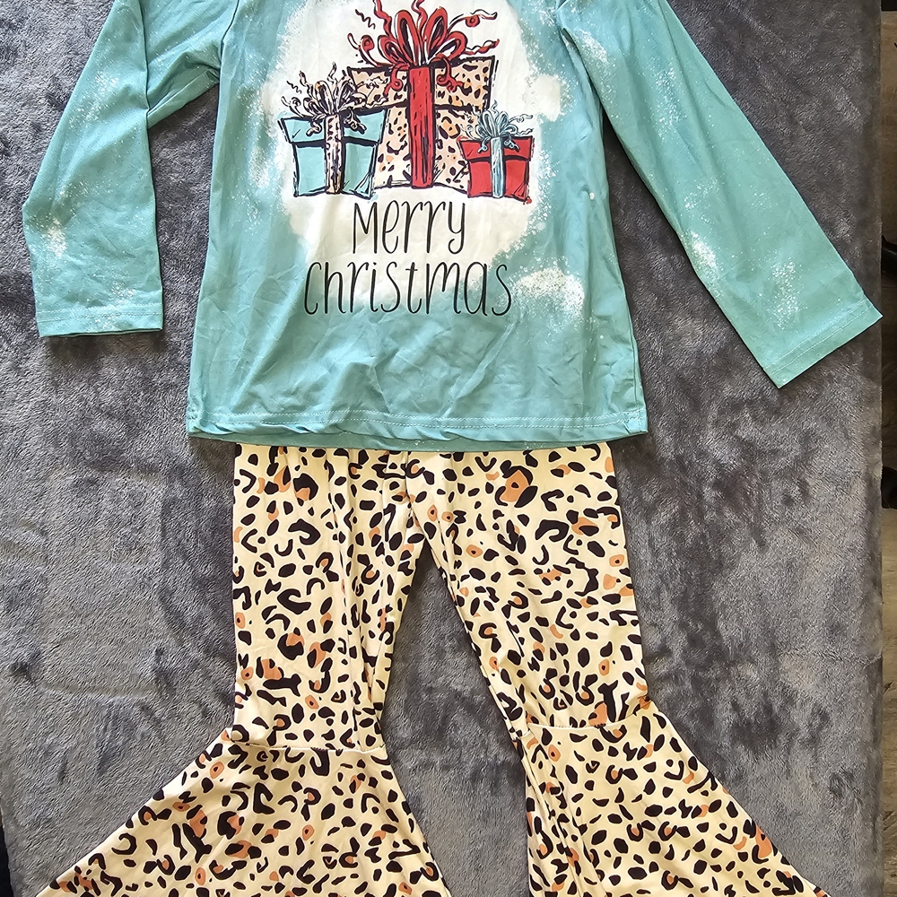 Kids Christmas Pajama Set - Blue and Leopard Print